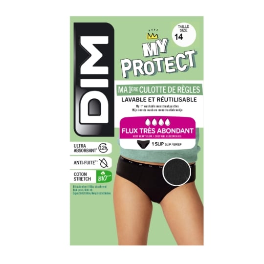 Culotte menstruelle Taille 14 Ans Noire Lavable Flux Abondant My Protect DIM