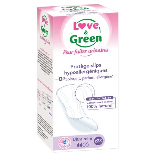Protections Fuite Urinaire Ultra Mini Hypoallergéniques Ecologiques Anti-Irritation LOVE & GREEN