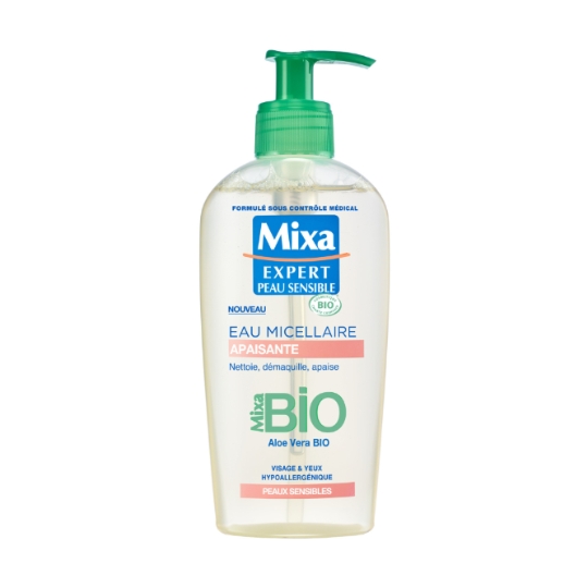 Eau micellaire Visage Yeux Peau Sensible Nettoie et Démaquille Aloé Vera et Glycérine Bio MIXA