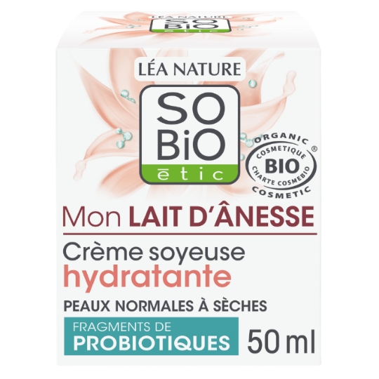 Crème Soyeuse Hydratante Visage Tous Types de Peaux Lait d'Ânesse Bio SO'BIO ETIC