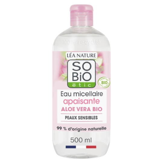 Eau micellaire Apaisante Visage Yeux Lèvres au Pur Jus d'Aloe Vera et à la Rose Bio Peau Sensible et Réactive SO'BIO ETIC