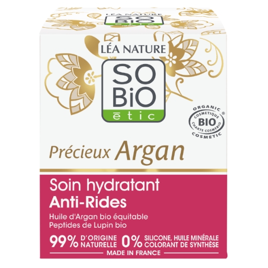 Crème de Jour Femme Hydratante Anti-rides Visage Peau Sèche Précieux Argan Bio SO'BIO ETIC