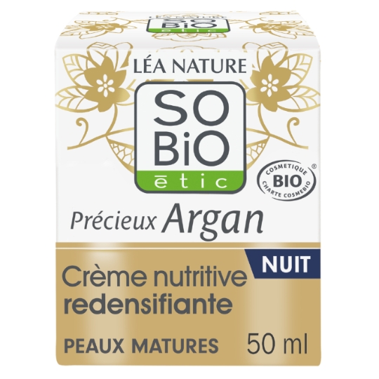 Crème Nutritive Redensifiante Nuit Visage Peau Mature et Sèche Huile d'Argan Bio Collagène Végétal Huile de Camélia Bio Précieux Argan Bio SO'BIO ETIC SO'BIO ETIC