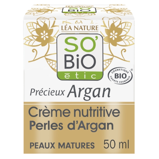 Crème Nutritive Jour Visage Peau Mature Précieux Argan Bio Collagène Végétal Huile de Camélia Bio SO'BIO ETIC