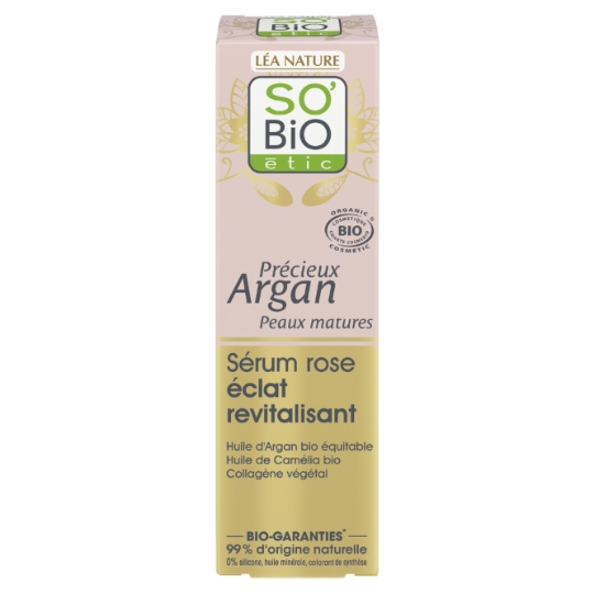 Sérum Visage Peau Mature Eclat Revitalisant Huile d'Argan Huile de Camélia Collagène Végétal Bio Précieux Argan SO'BIO ETIC