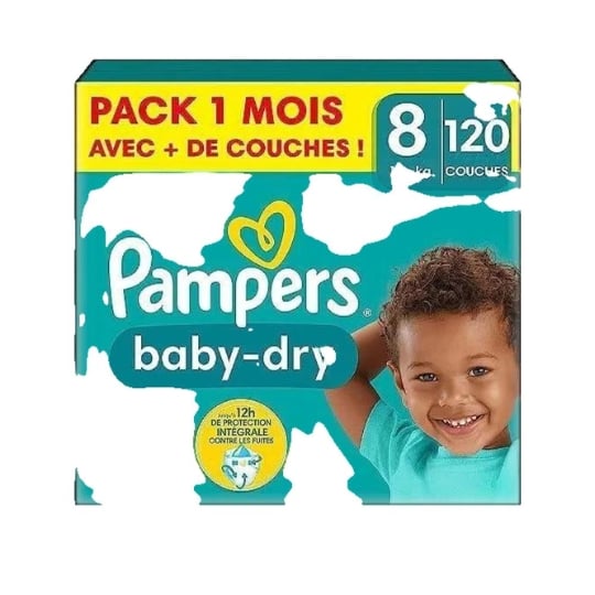 Couches Pampers Baby Dry Taille 8 Jusqu'à 100% Protection PAMPERS