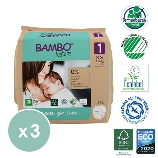 T1  - Lot De 66 Couches Écologique Bambo Nature  -  Taille 1 - 2 À 4 Kg BAMBO NATURE