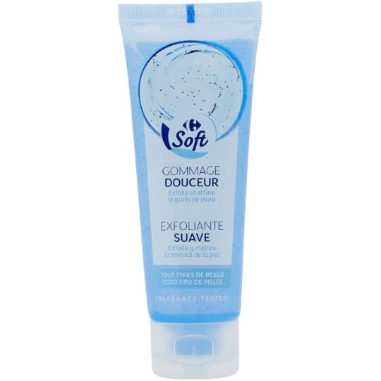 Gommage visage douceur, tolérance testée sous contrôle dermatologique et tous types de peaux CARREFOUR SOFT