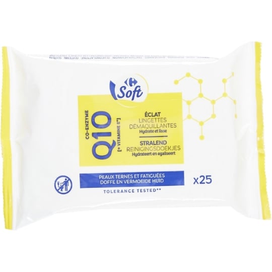 Lingettes Démaquillantes Visage Yeux Q10 Coenzyme Q10 & Vitamine E CARREFOUR SOFT