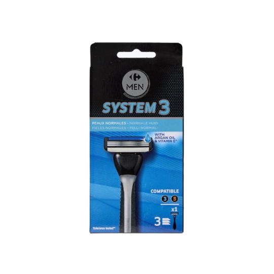 Rasoir System 3 Homme Peau Normale Huile d'Argan et Vitamine E CARREFOUR MEN