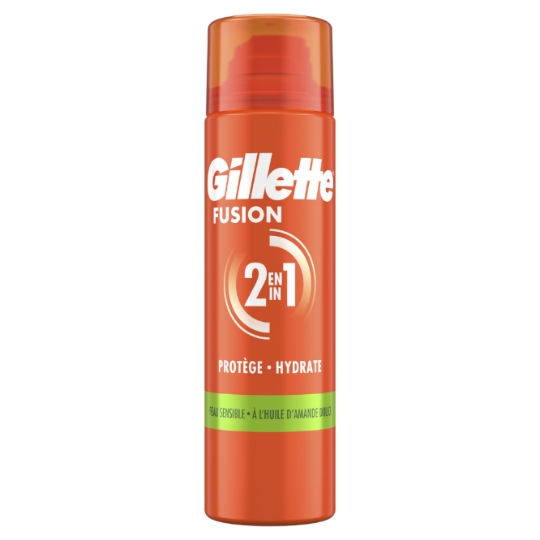 Gel à Raser 2in1 Protège & Hydrate pour Peaux Sensible à l'Huile d'Amande Douce Fusion GILLETTE