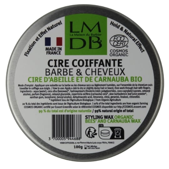 Cire Coiffante Barbe Cheveux Bio Cosmos Organic LA MAISON DU BARBIER