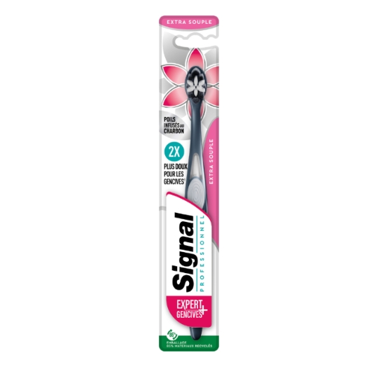 Brosse à dents Extra Souple Poils Infusés au Charbon Expert Gencives+ SIGNAL