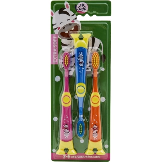 Brosses à dents extra souples avec double ventouse pour enfants de 3 à 6 ans CARREFOUR SOFT