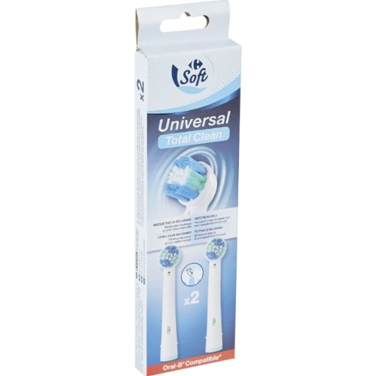 Brossettes de rechange pour brosses à dents électriques oscillo-rotatives Total Clean CARREFOUR SOFT