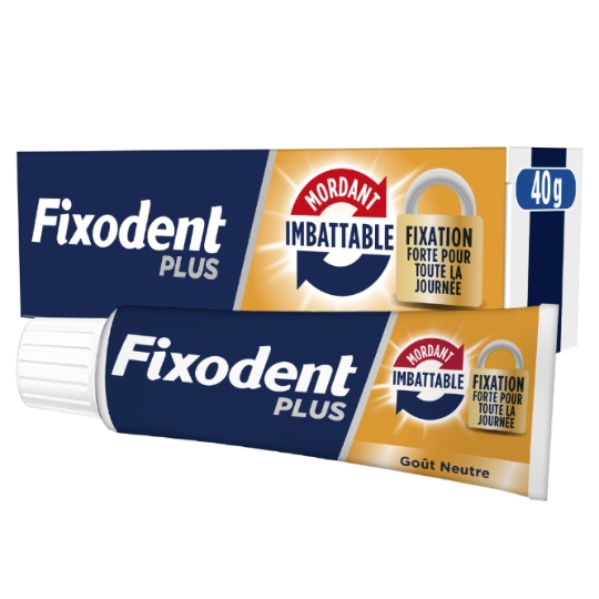 Crème Adhésive pour Prothèses Mordant Imbattable - Fixation Forte Pour tout la Journée  FIXODENT