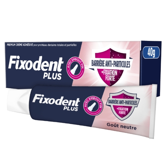 Crème Adhésive pour Prothèses Barrière Anti-Particules + Fixation Forte  FIXODENT