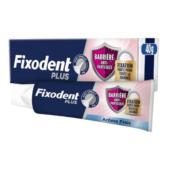 Crème Adhésive pour Prothèses Barrière Anti-Particules + Fixation Forte pour toute la journée  FIXODENT