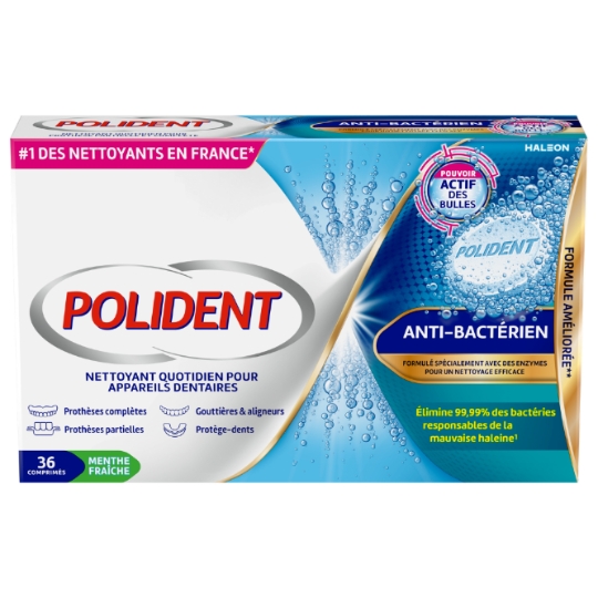 Nettoyant Quotidien pour Appareils Dentaires Anti-bactérien Menthe Fraîche POLIDENT