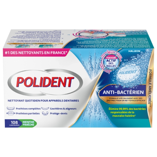 Nettoyant Quotidien pour Appareils Dentaires Anti-bactérien Menthe Fraîche POLIDENT