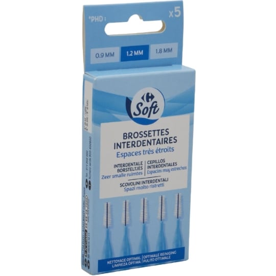 Brossettes interdentaires Espaces très étroits 0.9 mm 1.2 mm 1.8 mm CARREFOUR SOFT