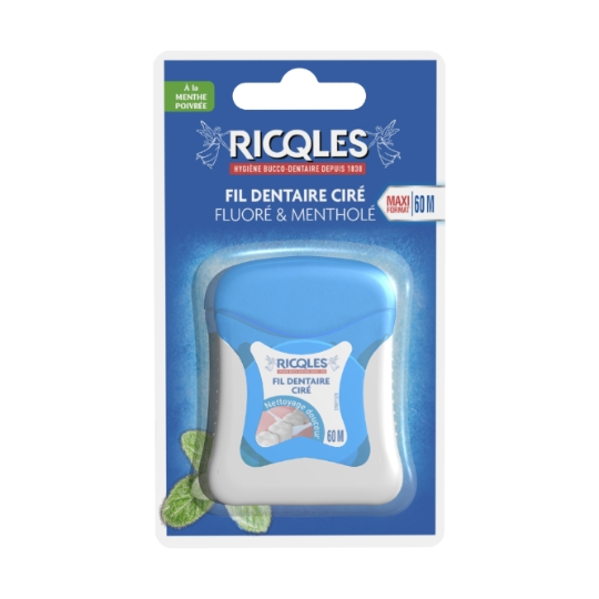 Fil dentaire Ciré fluoré mentholé Nettoyage douceur RICQLES