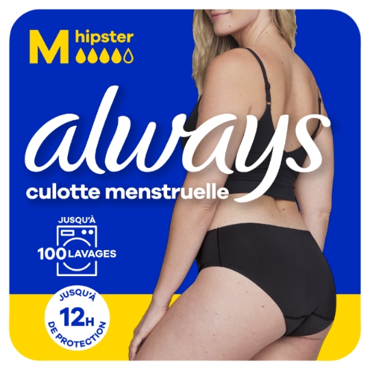 Culotte menstruelle Taille 40/42 Noire Lavable Hipster Flux Modéré à Abondant ALWAYS