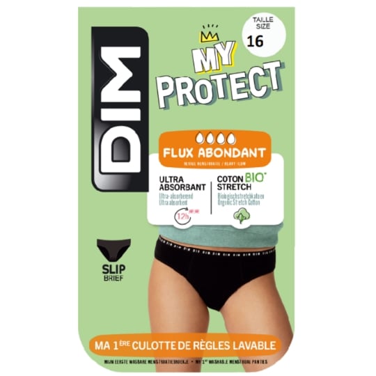 Culotte menstruelle Taille 16 Ans Flux Abondant Noire Lavable Coton Bio DIM