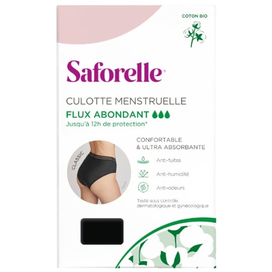 Culotte menstruelle Noire Taille 40 Flux Abondant SAFORELLE