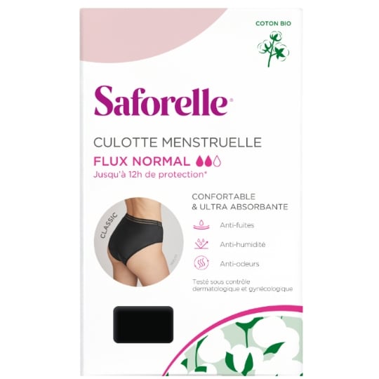 Culotte menstruelle Noire Taille 40 Flux Normal Coton Bio SAFORELLE