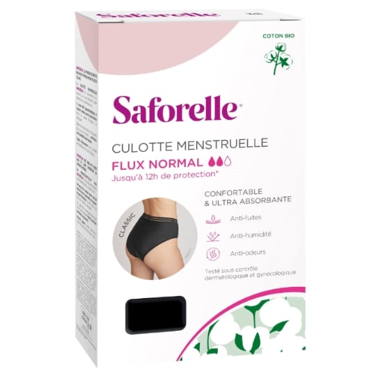 Culotte menstruelle Noire Taille 44 Flux Normal Coton Bio SAFORELLE