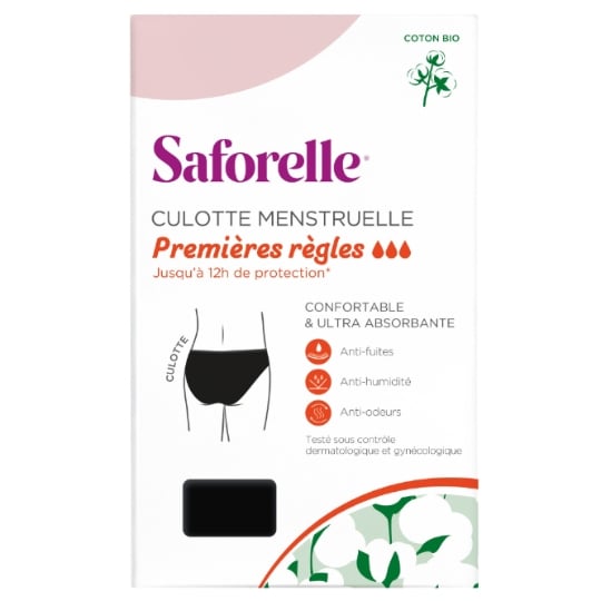 Culotte menstruelle Noire Première Règles Coton Bio SAFORELLE