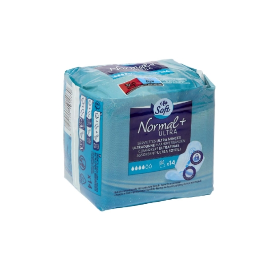 Serviettes Hygiéniques ultra minces et avec ailettes CARREFOUR SOFT