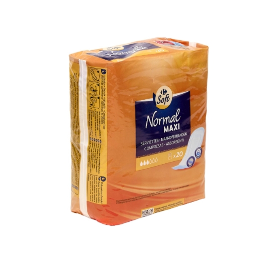 Serviettes hygiéniques normal et épaisse CARREFOUR SOFT