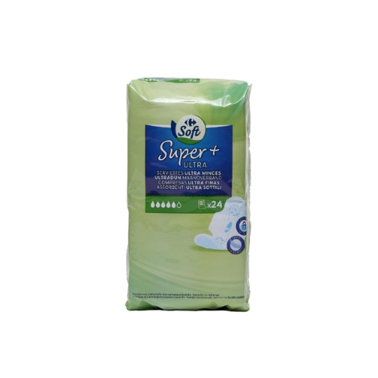 Serviettes Hygiéniques avec Ailettes Super Plus Ultra Minces CARREFOUR SOFT