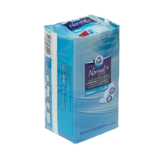 Serviettes hygiéniques ultra minces, avec ailettes et normal+ CARREFOUR SOFT