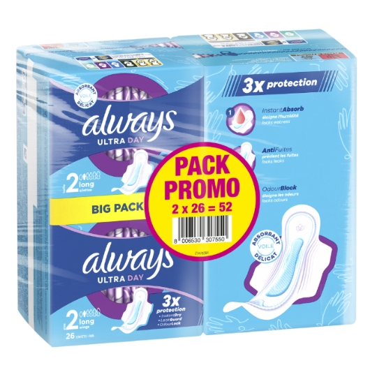 Serviettes Hygiéniques Ultra Day Avec Ailettes Long Taille 2 ALWAYS