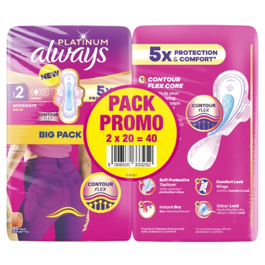 Serviettes Hygiéniques Platinum Taille 2 Modéré Jour ALWAYS