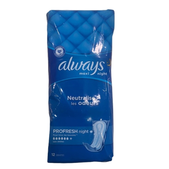 Serviettes Hygiéniques sans Ailettes Maxi Night Profresh ALWAYS
