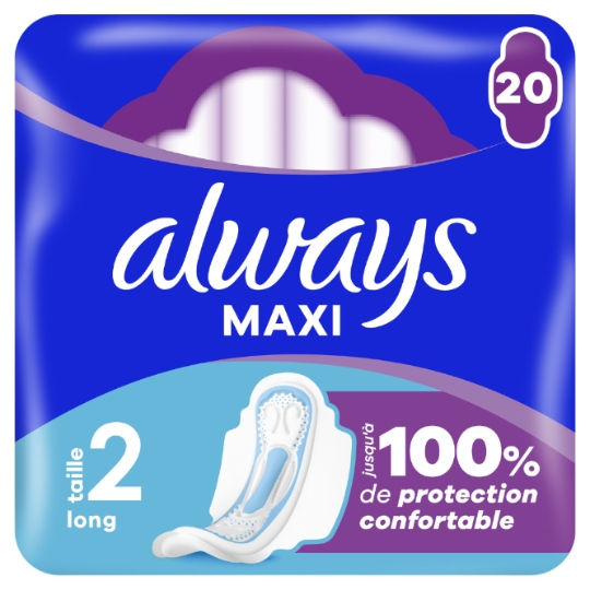 Serviettes Hygiéniques avec Ailettes Taille 2 Long Maxi ALWAYS