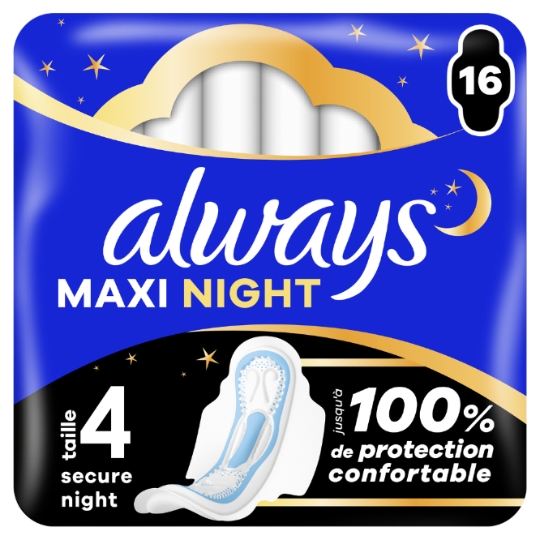 Serviettes Hygiéniques avec Ailettes Maxi Night Taille 4 ALWAYS