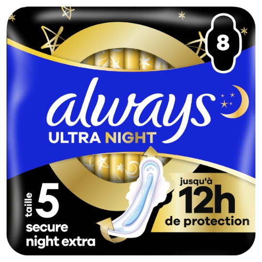 Serviettes Hygiéniques avec Ailettes Nuit Taille 5 Ultra Secure Night Extra ALWAYS