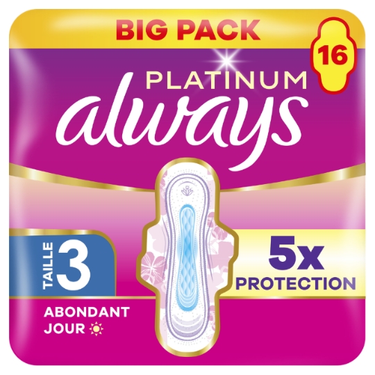 Serviettes Hygiéniques avec Ailettes Flux Abondant Taille 3 Platinum ALWAYS