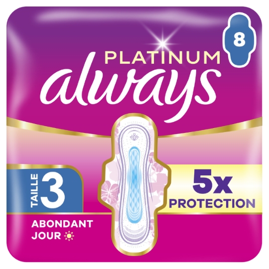 Serviettes Hygiéniques avec Ailettes Flux Abondant Taille 3 Platinum ALWAYS