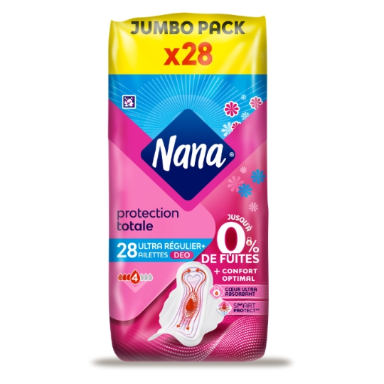 Serviettes Hygiéniques avec Ailettes Régulier Plus V-Protection Deo Frais Ultra NANA