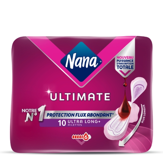 Serviettes Hygiéniques avec Ailettes Ultra Long+ Flux Abondant Ultimate NANA