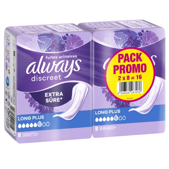 Serviettes Pour Fuites Urinaires Extra Sûre Long Plus ALWAYS DISCREET