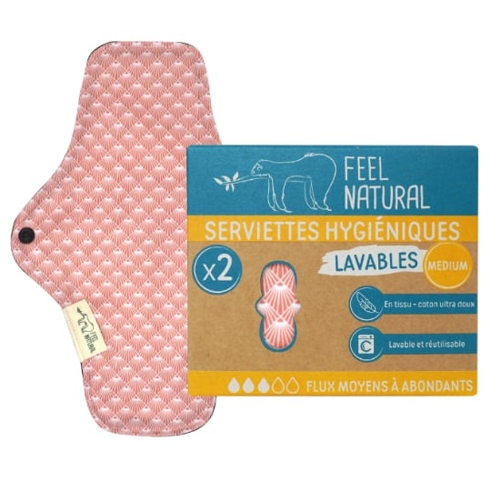 Serviettes Hygiéniques Taille Medium Flux Moyen à Abondant Lavable Coton FEEL NATURAL