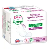 Serviettes Hygiéniques Hypoallergénique avec Ailettes Nuit Extra Large LOVE AND GREEN