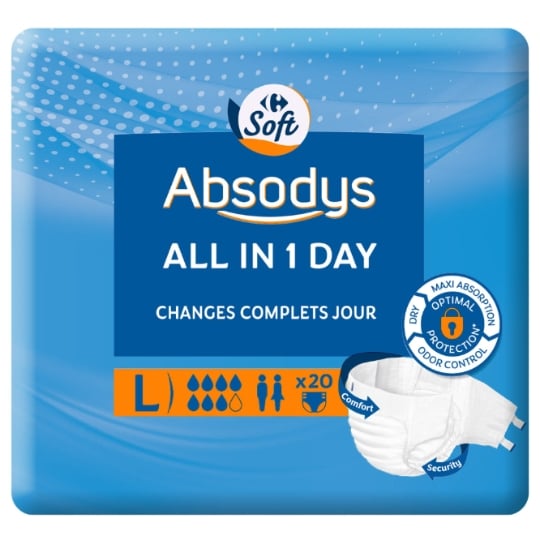 Couches fuites urinaires Jour Taille L Absodys All In Day CARREFOUR SOFT